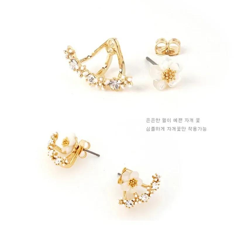 Women's Flower Earrings Zircon Ear Jacket Korean Style Copper Ear Studs Earrings Orecchini Jewelry Pendientes Aretes De Mujer