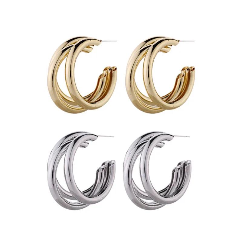 Korean Gold Color Hoop Earring for Woman Metal Elegant Vintage Geometric Statement Luxury Earrings Party 2023 New Zircon Gift