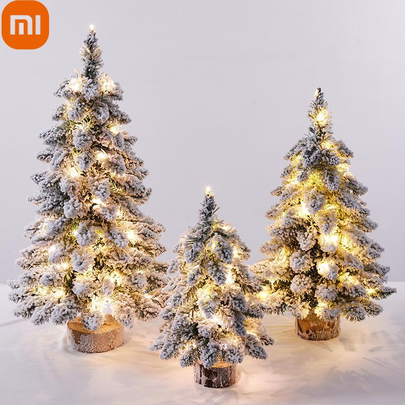 

Рождественское флокирование Xiaomi, мини-ПВХ, остроконечные елочные украшения, настольные украшения, светодиодная настольная рождественская елка для украшения рождественской вечеринки