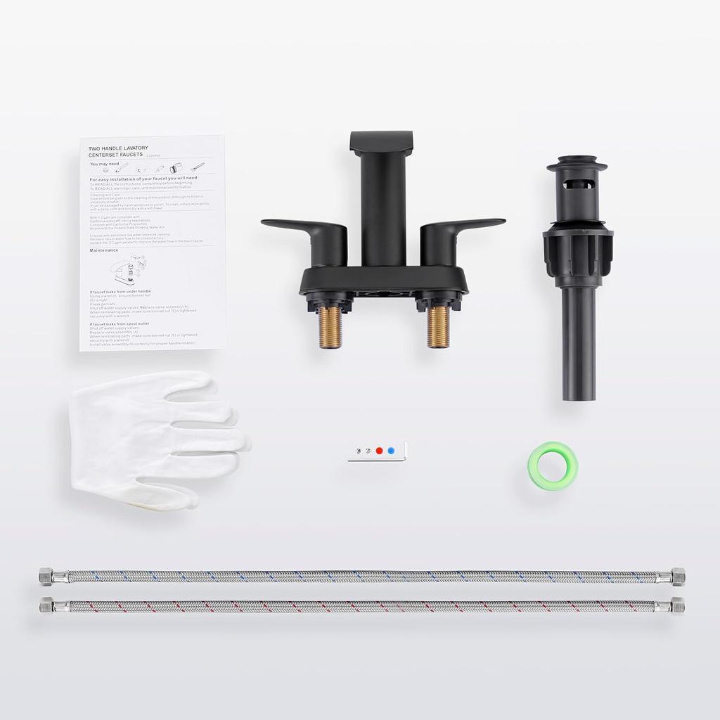 Waterfall Bathroom Faucet 4 Inch Centerset – WOWOW 2 Handle Matte Black Sink Faucet for 2 or 3 Hole Vanity, Modern Stainless Steel Zinc Alloy with