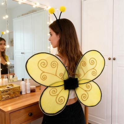 Ala de Abeja de Halloween para Niños Niñas Ala de Malla Amarilla Disfraz Animal Cosplay Diadema para Accesorios de Fiesta de Fantasía