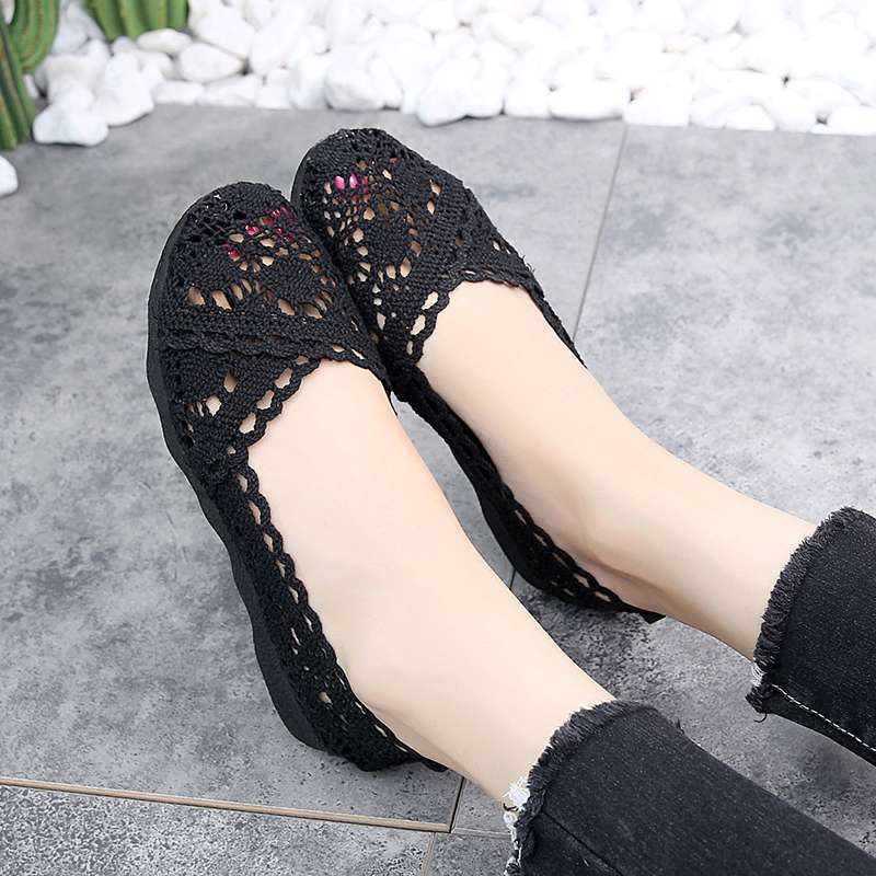 Spring and summer old north cloth shoes women's breathable mesh single shoes lace hollow soft sole women's shoes flat-soled beanie shoes maternity sh