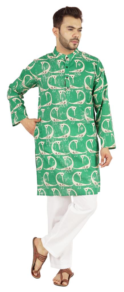 Atasi Indian Designer Kurta for Men Printed Long Sleeves Summer Ethnic Long