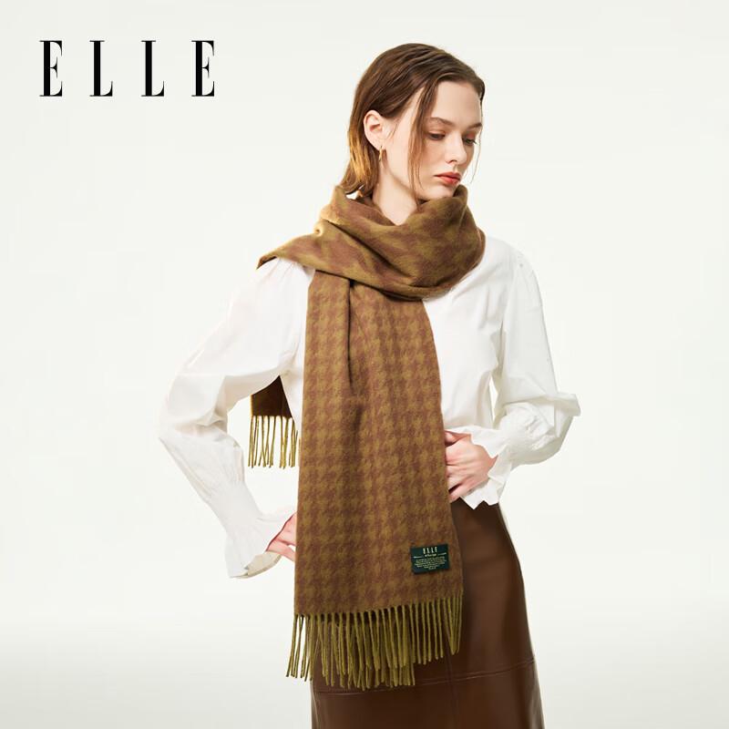 ELLE 100% Merino Wool Houndstooth Jacquard Scarf Shawl
