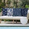 Cuscini Decorativi a Fantasia Foglie Blu per Arredo Casa Federa quadrata in poliestere, copricuscino decorativo moderno per divano