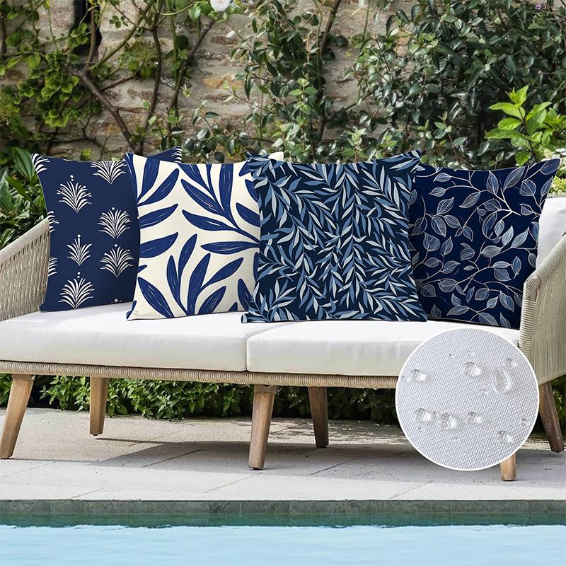 Cuscini Decorativi a Fantasia Foglie Blu per Arredo Casa Federa quadrata in poliestere, copricuscino decorativo moderno per divano