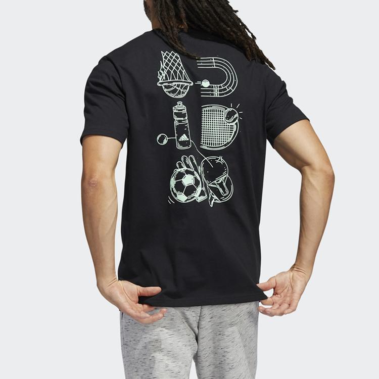 Adidas Small Logo Back Pattern Printed Round Neck Short Sleeve T-Shirt Men Tops Black HE2339