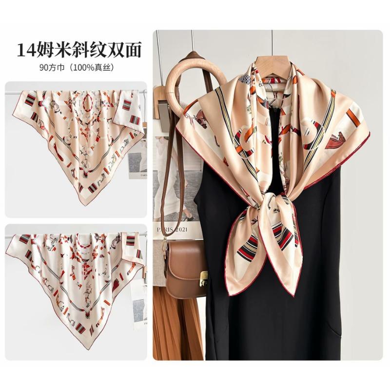 Silk twill 14 mmi large silk scarf women's fashion versatile high-end mulberry silk square scarf light luxury versatile 90 shawl