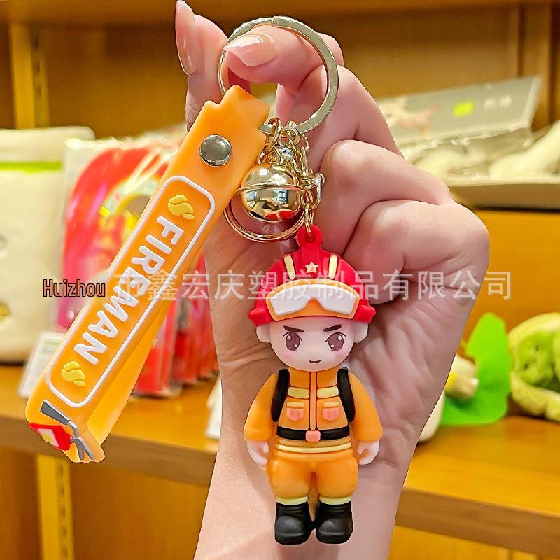 Cartoon Firefighter & Traffic Police Keychain Bag Charm - National Day Tribute Gift