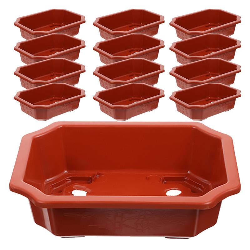 13Pcs Plastic Flower Pots Rectangular Coffee Colored Bonsai With Drainage Holes For Outdoor Garden Decor Planter Boxes