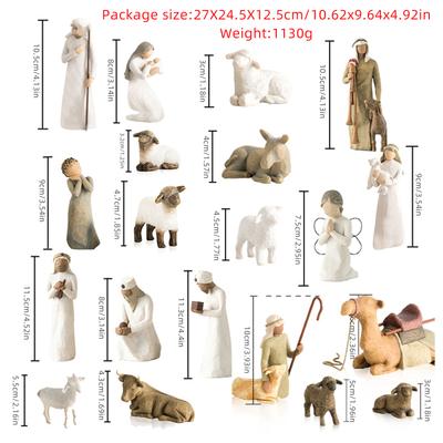 Nativity Scene Figurine Set Resin Collectible Indoor Tabletop Home Decor for Xmas Shelf Holiday Party Supplies Stable and Stars