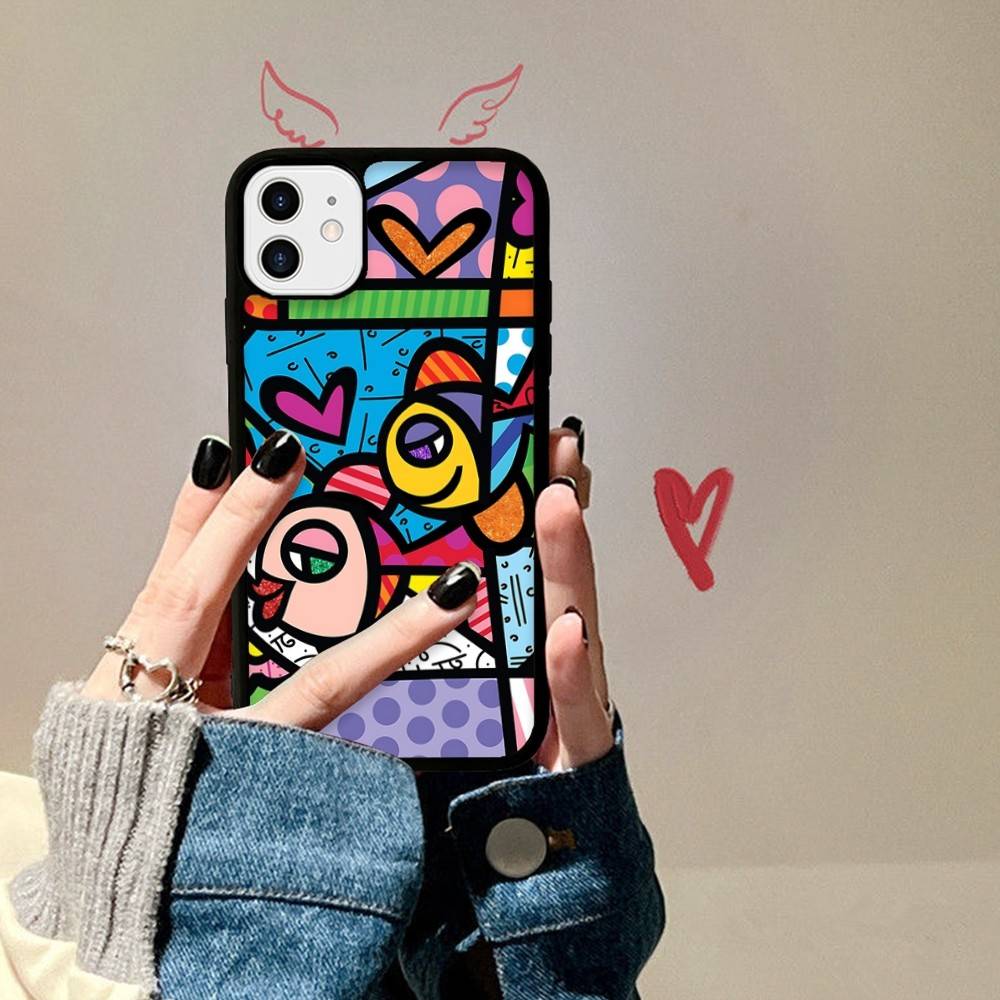 Art R-Romero Britto Phone Case For IPhone 17 16 15 14 13 Plus 12 11 Pro Max PC+TPU Cases Back Cover