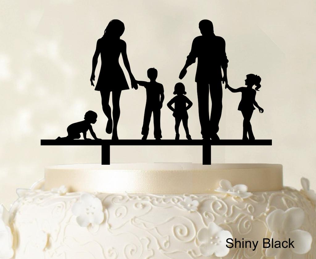 Personlig familiekaketopper Egendefinert silhuett Bryllupskake Topper Kakedekorasjoner Tilgjengelig 6"-7" tommer