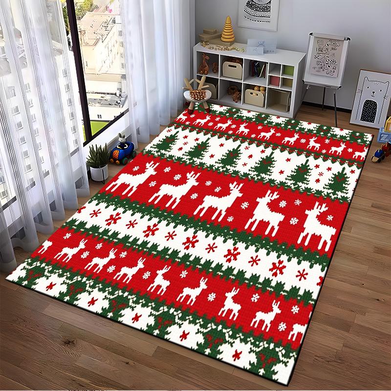 Festive Reindeer and Trees Design Rug Non-slip rug suitable for living room and bedroom sofas
