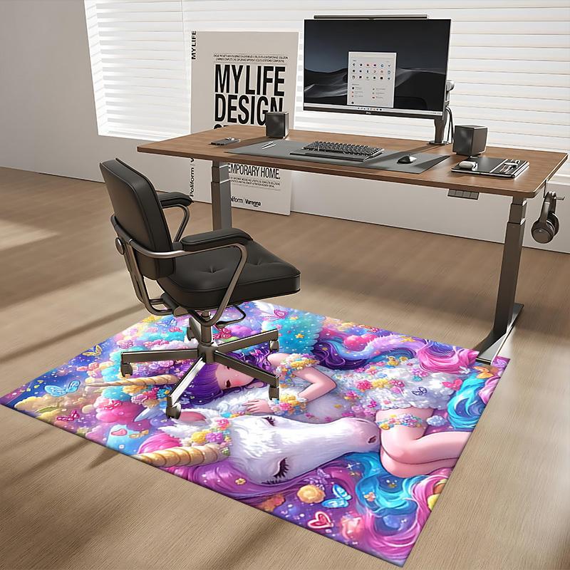 1pc Anime Unicorn Chair Mat - Fantasy Floral Office Rug with Cute Cartoon Design, Perfect for Home Decor and Gift Ideas.H052
