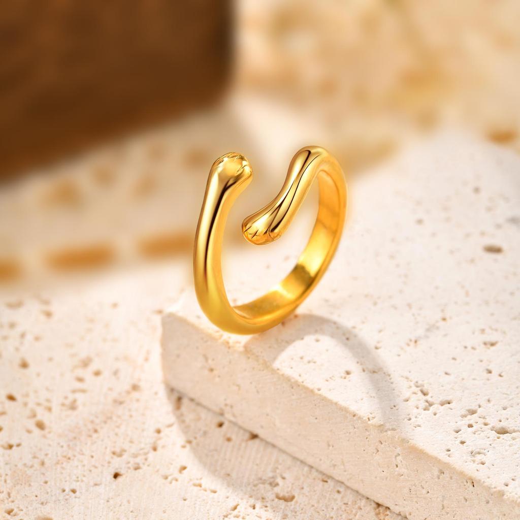 Creative Geometric Embrace Ring for Women, 18K Gold Plated High Polished Opening Rings, Waterproof Stainless Steel Jewelry Gift