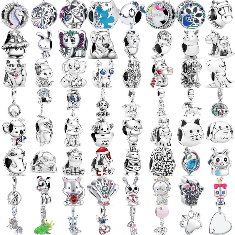 925 Copper Cute Animal Series Cat Dog Elephant Unicorn Bird Pendant Lucky Beads Fit Original Pantaro Charms Bracelet DIY Zircon
