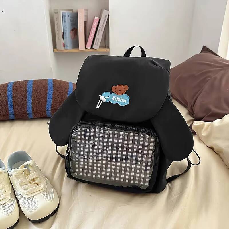 New Cute Bow Rabbit Ear Ita Backpack Sweet Girl Transparent Rucksack Fashion Women's Large Capacity Student DIY Display Knapsack