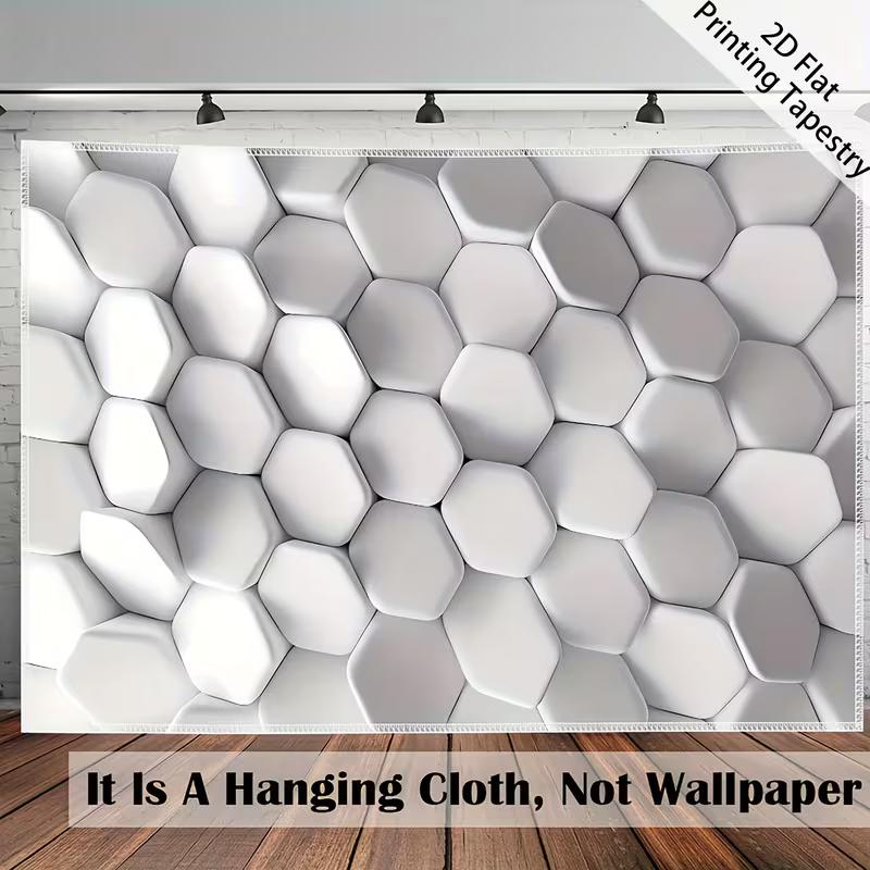 2D Effect Hexagon Tapestry Minimalist White Geometric Room Background