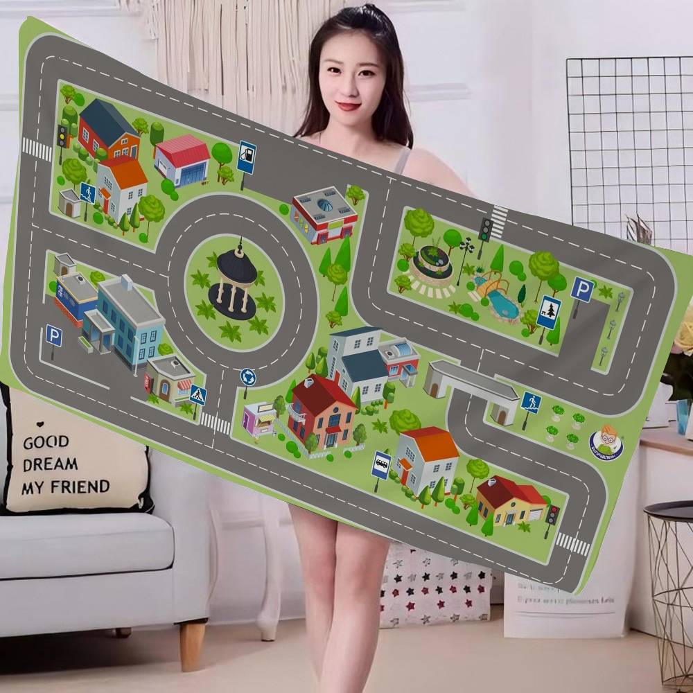 Cartoon Road Microfiber Beach Towel Absorbent Quick Dry Soft Yoga Swimming Resort Mountain Climbing Towel