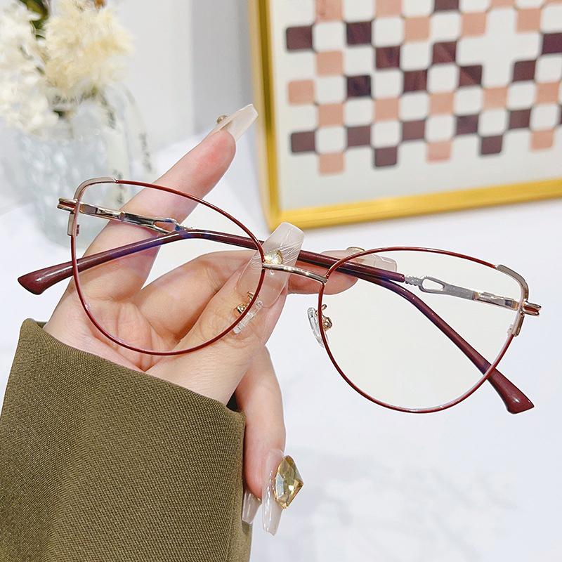 Fashion Cat-eye Women Reading Glasses Multi-color Metal Frames Ultralight Anti-blue Light Presbyopia Glasses