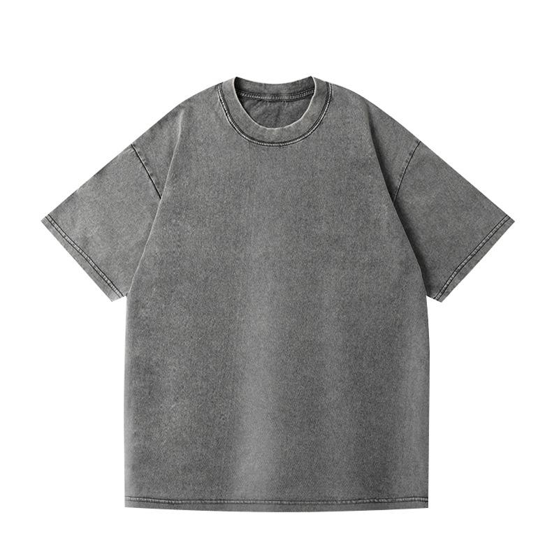 T-shirt Lavata Retrò Fiocco di Neve 230g, Stile Europeo e Americano, Puro Cotone, Vestibilità Larga Girocollo Pullover, T-shirt Uomo Pesante.