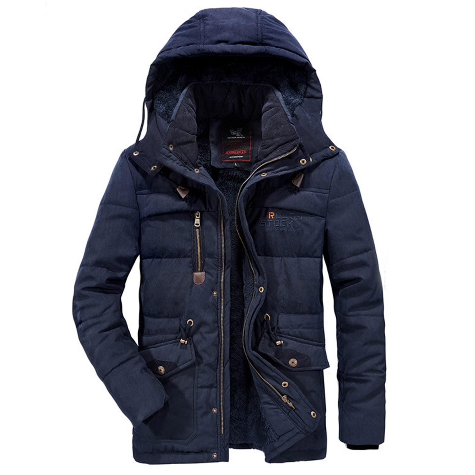 

Мужская зимняя куртка средней длины с утолщенной бархатной подкладкой и хлопковой подкладкой XXXXL темно-синий