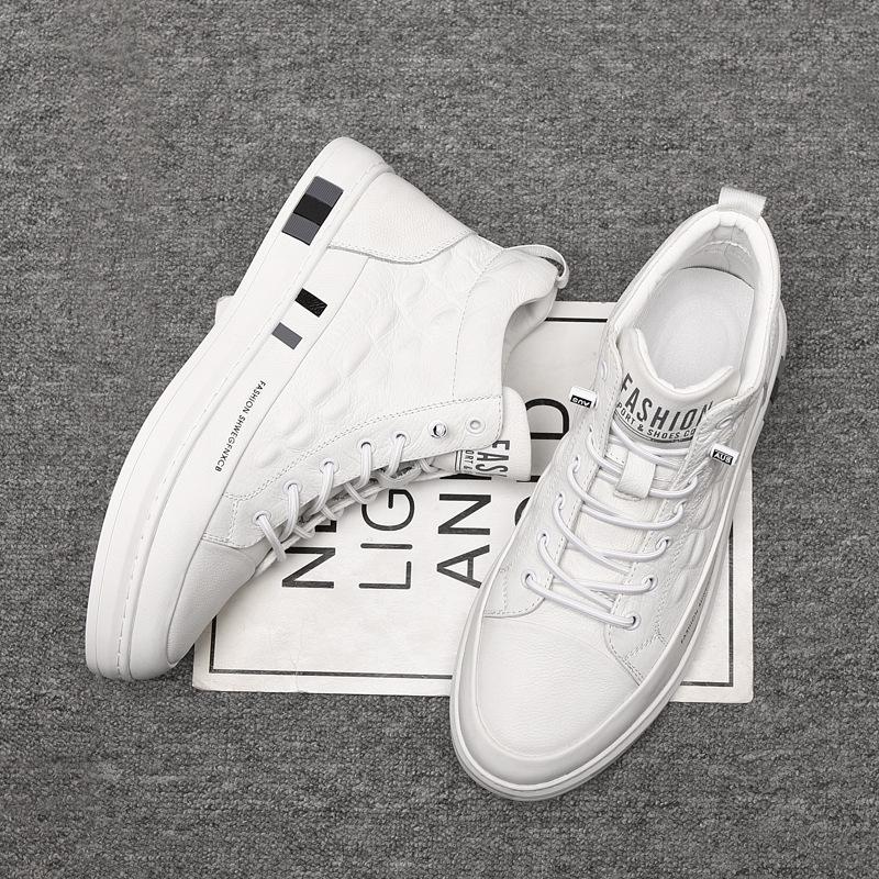100% Genuine Leather Shoes Men High Top Fashion Flat Brand Black White Casual Shoes Cool Street Style Young Male Footwear Plus Size 48