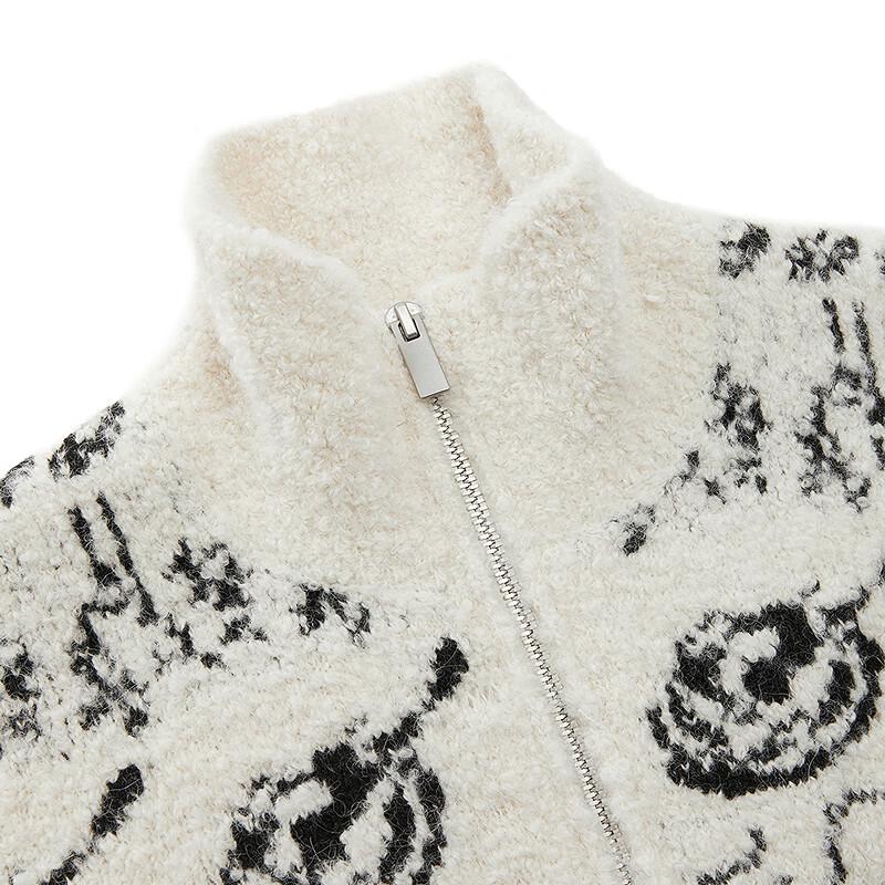 JNBY 2025 Autumn High-Neck Abstract Knit Cardigan