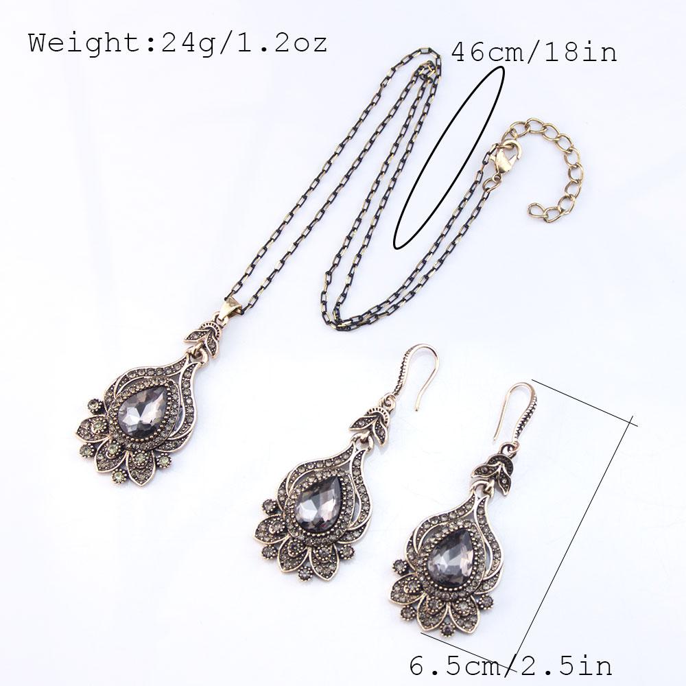 Vintage Damskie Kolczyki Naszyjnik Biżuteria Turecki Styl Czterolistnej Koniczyny Wisiorek Antyczny Złoty Kolor Bohemia Bijoux