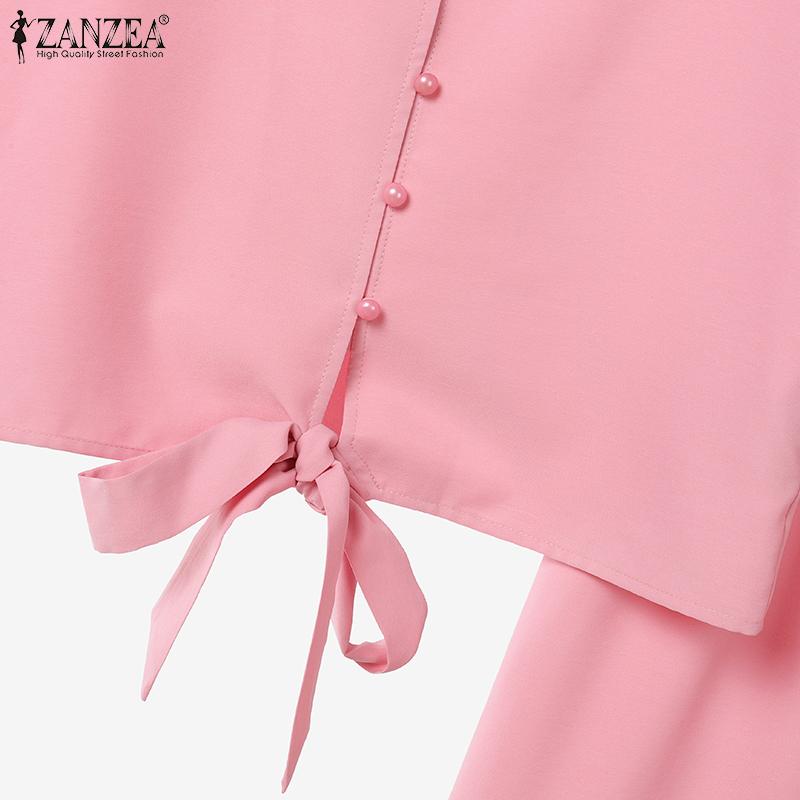 ZANZEA Women Short Sleeve Blouse and Wide Leg Pants Summer Two Piece Sets