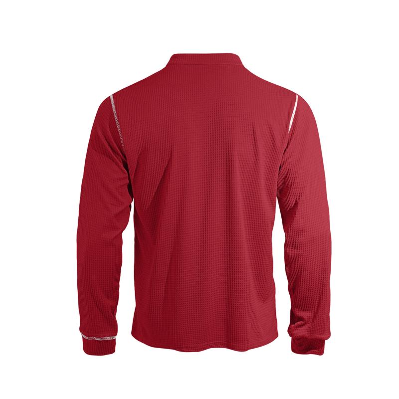 New Men's Waffle Long-sleeved Shirt with Patch-style Buttons, Henry Collar, Pocket-style Casual Outdoor Sports Men's Polo Shirt