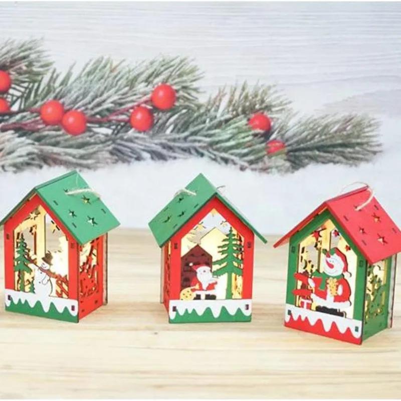 20PCS Christmas Decorations Creative DIY Assembled Cabin Painted Luminous House Christmas Tree Hanging Christmas Hut Ornaments