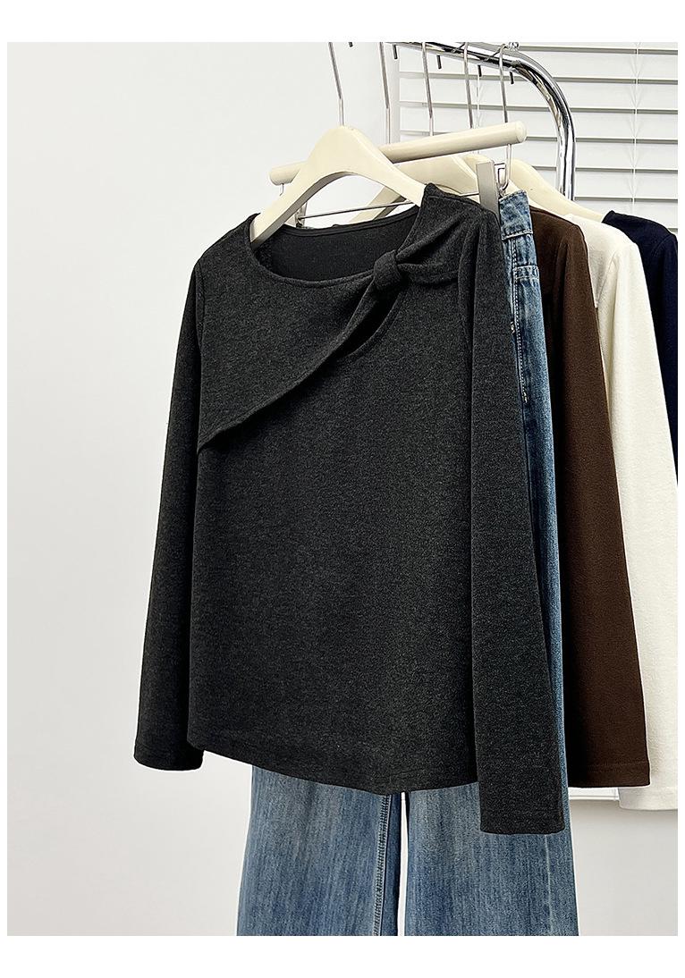 Plus Size Women s Hollow-out Bowknot Slimming Long Sleeve Top 3XL темно серый