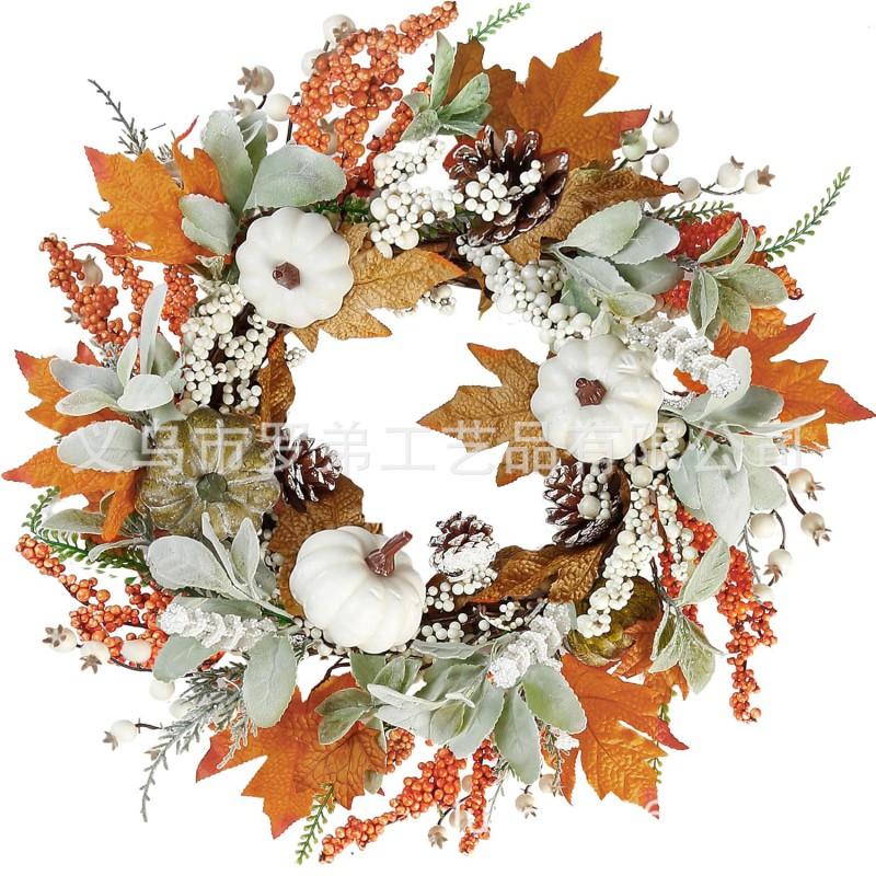 Harvest Wreath With Pumpkins Berries Vine Circle Halloween Thanksgiving Door Decor