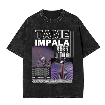 Vintage-gewaschen Pop Rock Band Tame Impala Currents Grafikdruck T-Shirts Herren Damen Freizeit Baumwolle Übergröße Kurzarm T-Shirt