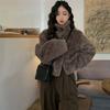 Women Winter Vintage Warm Lambswool Coats Fashion Padded Cotton Outerwear Stand Collar Cropped Jacket