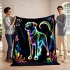 Neon Dog with Floral Accents Print Blanket Soft and Cozy Perfect for the Living Room Bed Sofa or a Nap,gift