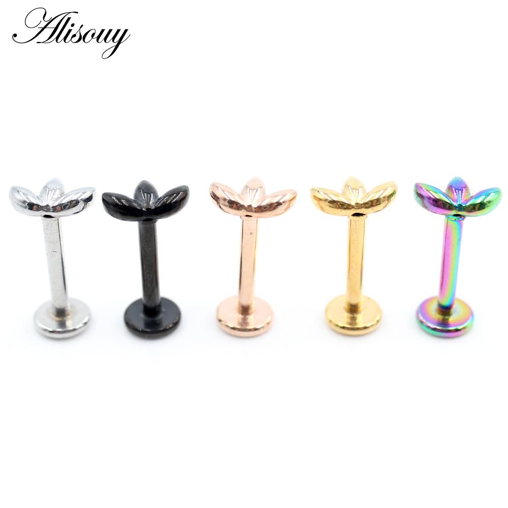 Alisouy 1 Stück Edelstahl Hundepfotenabdrücke Blatt 16G Tragus Helix Bar Labret Lippenring Knorpel Ohr Ohrring Piercing Körperschmuck