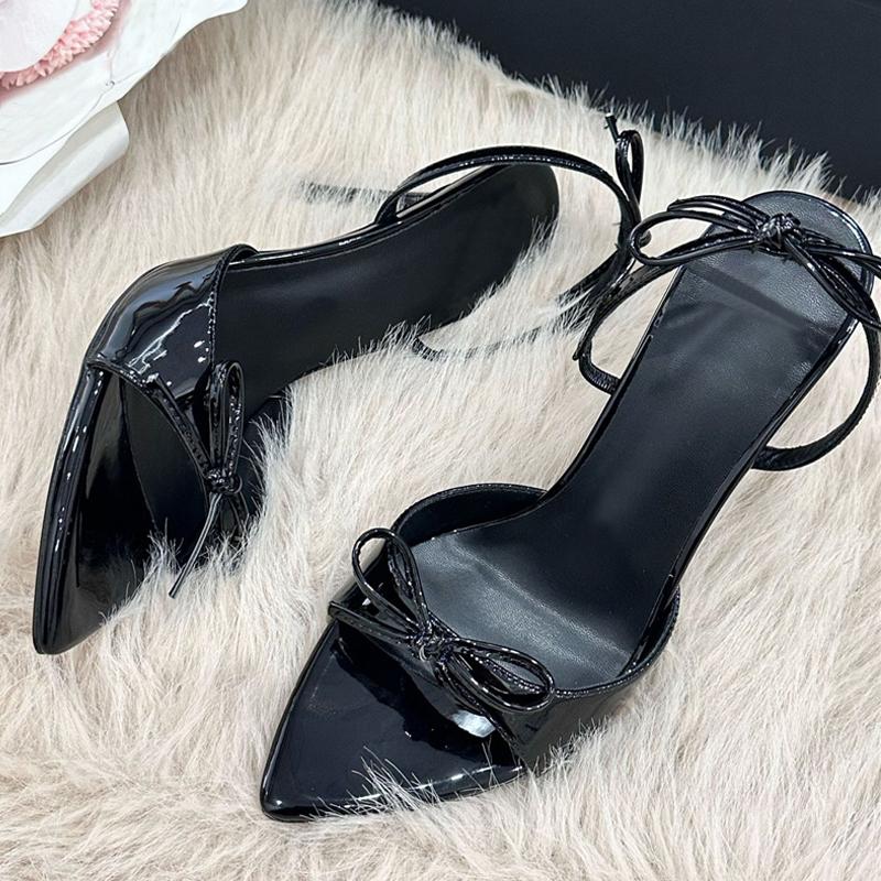 

Модная Liyke Сандалия Дизайнерская Женская из Лакированной Кожи Винно-Красного Цвета с Бантом и Задним Ремнем Сексуальная с Острым Носком на Тонком Высоком Каблуке Свадебная Вечеринка Выпускной Бал Обувь 34 чёрный