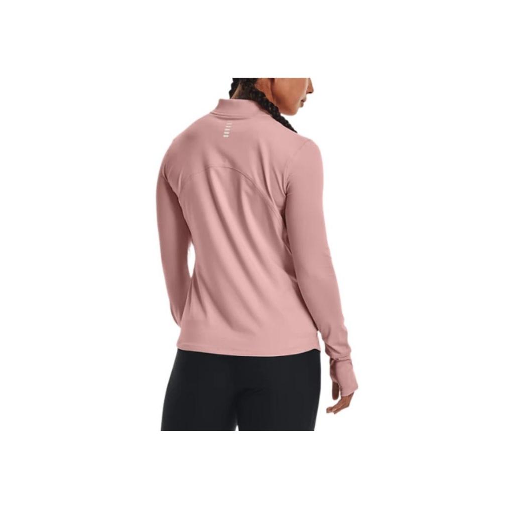 Under Armour FW22 Half-Zip Solid Color Brand Logo Embroidered Stand Collar Training Long Sleeve T-Shirt Women Tops Light-Pink 1365632-676