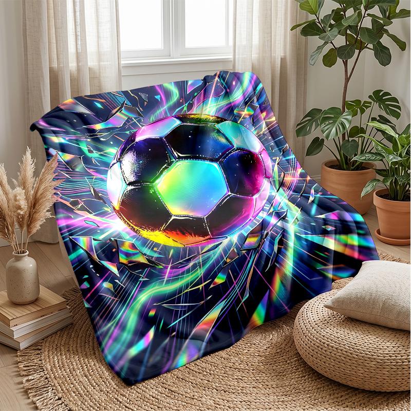 Futuristic Soccer Ball Artwork Theme blanket Lightweight Warm Flannel Blanket Decorative Throw Blanket for Home Decoration