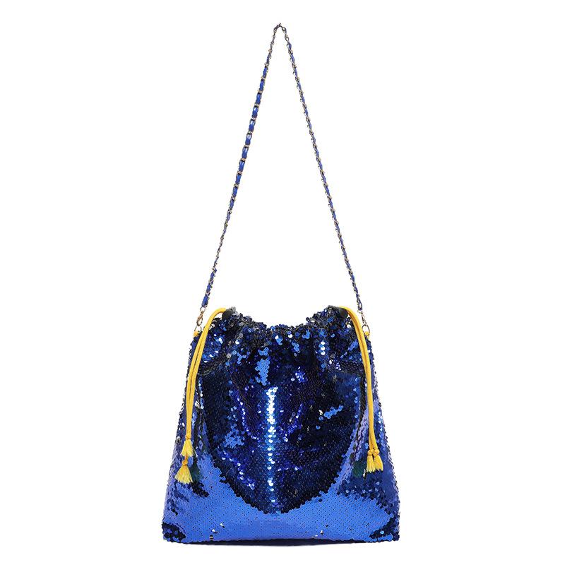 Niche Texture Sequined Bag Women's 2025 New Trendy Spring Fashion Versatile Shoulder Bag Chain Crossbody Bucket Bag