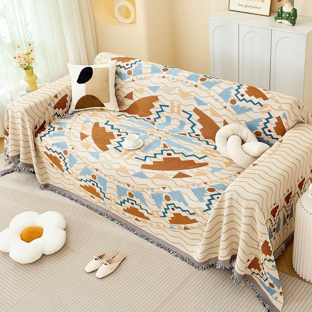 Universal Cream Sofa Cover Full Coverage Stretchable Slipcovers Cotton Gauze Couch Blanket for All Season Home Decor