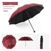 Black Reinforced Folding Umbrella, Sun & Rain Protection, Solid Color, Three-Fold, Fits 1-2 People, Ideal for Business Men & Women.