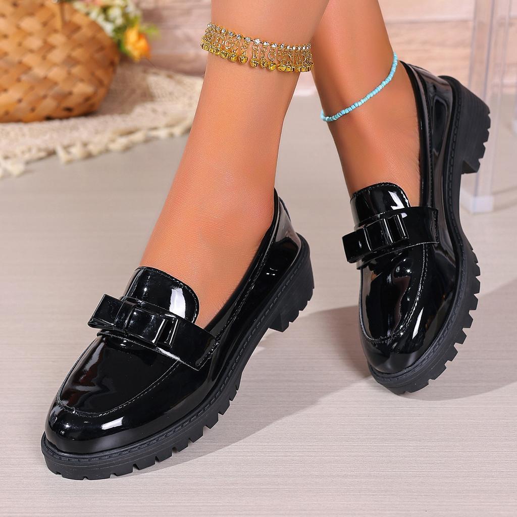 Large size spring and summer new patent leather bow Mary Jane shoes casual shoes