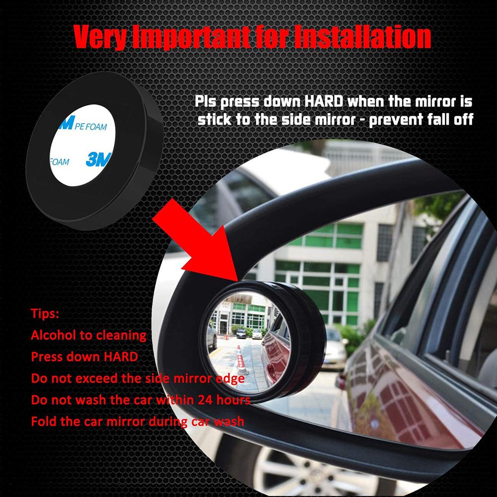 2Pcs Blind Spot Mirror 360 Degree Adjustable HD Glass and ABS Housing Convex Round Stick On Mirror