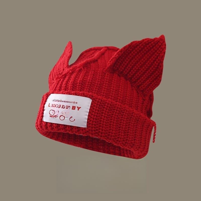 Pig Hat Korean New Contrasting Color Cute Pig Ears Thickened Warm Wool Hat Men and Women Autumn and Winter Color Blocking Knitted Hat