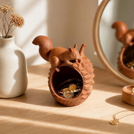 Unique Animal Shape Organizer 3D Printed Squirrel Pinecone Jewelry Tray, Large Storage for Capacity Box Rings Necklaces Small Accessories, Forest