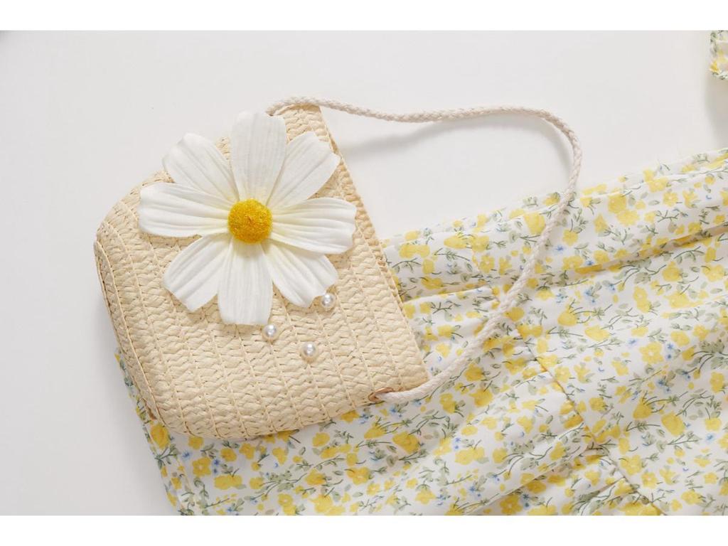Girls' Floral Summer Dress 2025: Korean Mori Style with Bag - Trendy Pastoral Fashion for Kids